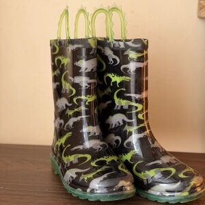 Western Chief Toddler Wade Dino Rain Boots (Light up Heel) - Black & Green 12T